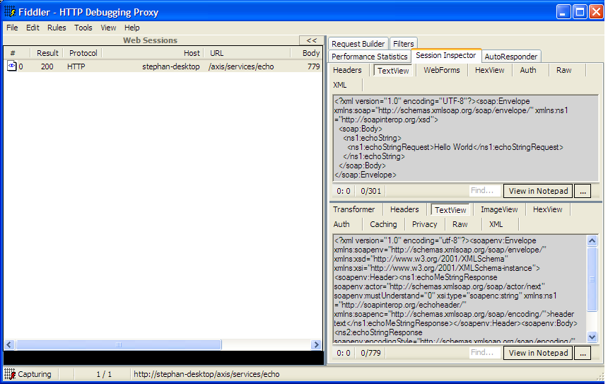 Fiddler capture of a Java web services invocation