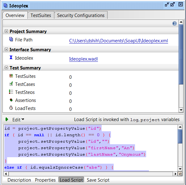 soapUI: Project Load Script